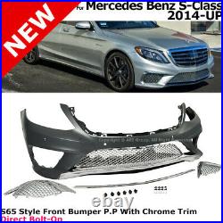 W222 S63 AMG Style Front End Fascia Kit For Mercedes S Class 14-17 Chrome Trim